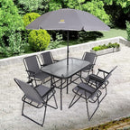 Nice C Outdoor Dining Sets, Patio Furniture Set, 8 Piece Set with Umbrella, Garden Outdoor Furniture Table Set with Tilted Removable Umbrella, Glass Table, and 6 Folding Chairs (Grey)