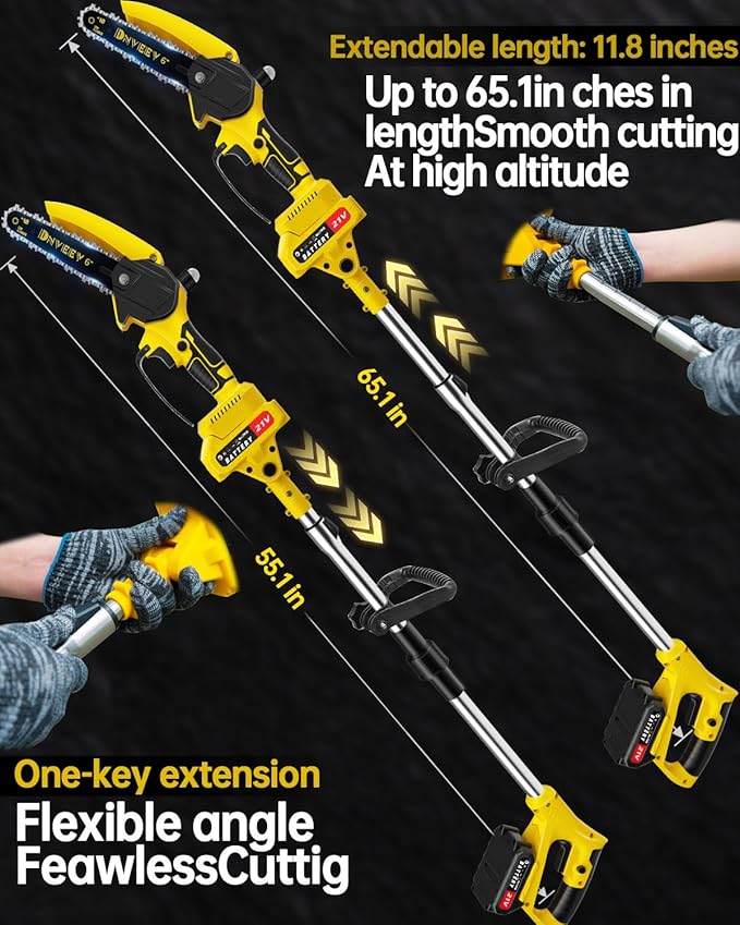 Cordless Pole Saw Electric Tree Trimmer, 2-in-1 Polesaw & Mini Chainsaw with Extension, Includes 2x21V Batteries & Complete Kit for Pruning & Limbing (DHS4088)