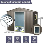 6x8 FT Outdoor Storage Shed, Metal Garden Shed with Frame Floor, Outside Tool Shed with Window, Waterproof Storage Building with Lockable Sliding Doors & Sloped Roof for Backyard, Patio, Gray