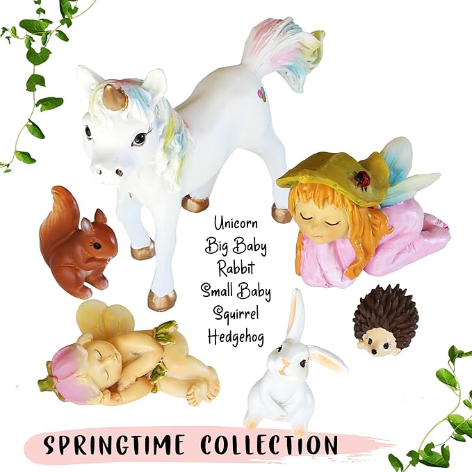 WILD PIXY Baby Miniature Fairy Garden Set – Springtime Fairy Accessories Kit with Gorgeous Fairies and Animals, Indoor/Outdoor Figurines in Designer Gift Box, Perfect for Garden Decor