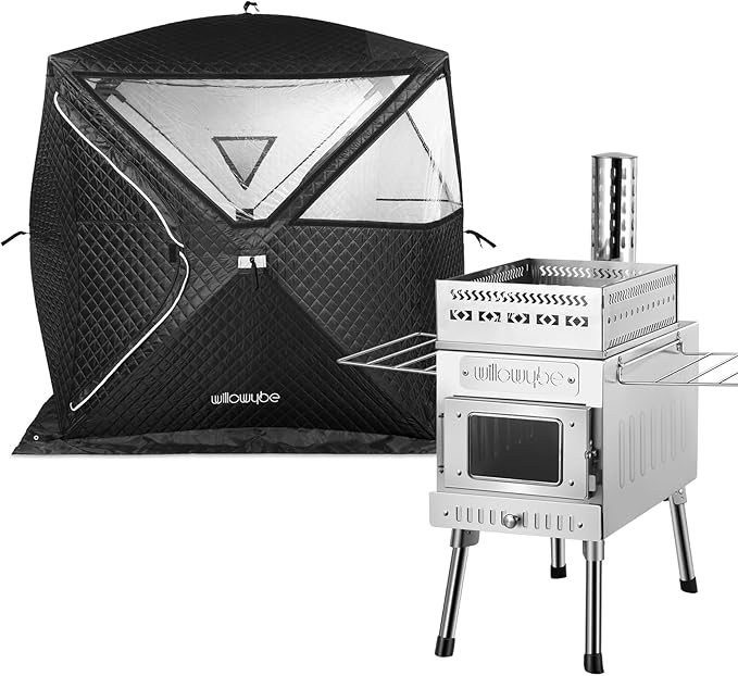 WILLOWYBE Portale Outdoor Sauna Set with Sauna Tent, Sauna Wood Stove for Dry Sauna, Cooking for Family and Friends