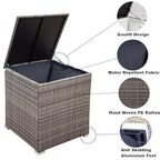 Patio Furniture Set, 4 Pieces PE Wicker Rattan Outdoor Conversation Sectional Sofa with Tempered Glass Table and Storage Box, for Backyard Lawn Garden Lown Porch, E-Grey
