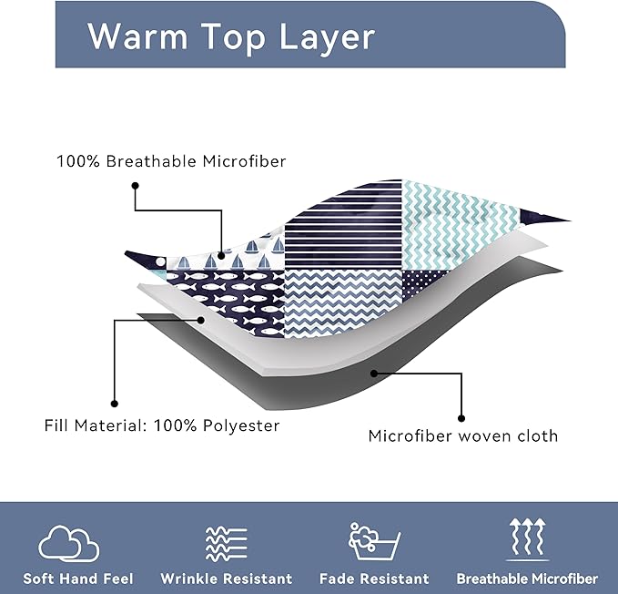 Nautical Bedding King Size Coastal Quilt with 2 Shams, Coastal Beach Comforter Sets Ocean Bedspreads Blue Seaturtle Coverlet Summer Bedding, 96''x106''