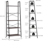Yusong Bookshelf, Ladder Shelf 5-Tier Bookcase for Bedroom, Industrial Book Shelves Storage Rack with Metal Frame for Home Office, Gray