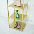 Gold Shelf, Gold Bookcase, 5-Tier Bookshelf Shoe Purse Handbag Rack Shelving Unit Etagere Tall Narrow Metal Corner Shelf Boutique Display Storage Retail Commercial Stand(19.7x15.7x63)