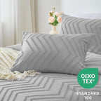 CozyLux Full Size Comforter Set Light Grey - 3 Pieces Boho Tufted Shabby Chic Bedding Comforter Set for All Seasons, Chevron Bedding Sets with Comforter & 2 Pillow Shams