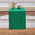 Solino Home Linen Table Runner 90 Inches Long - 100% Pure Linen Emerald Green Table Runner 14 x 90 Inch - Classic Hemstitch