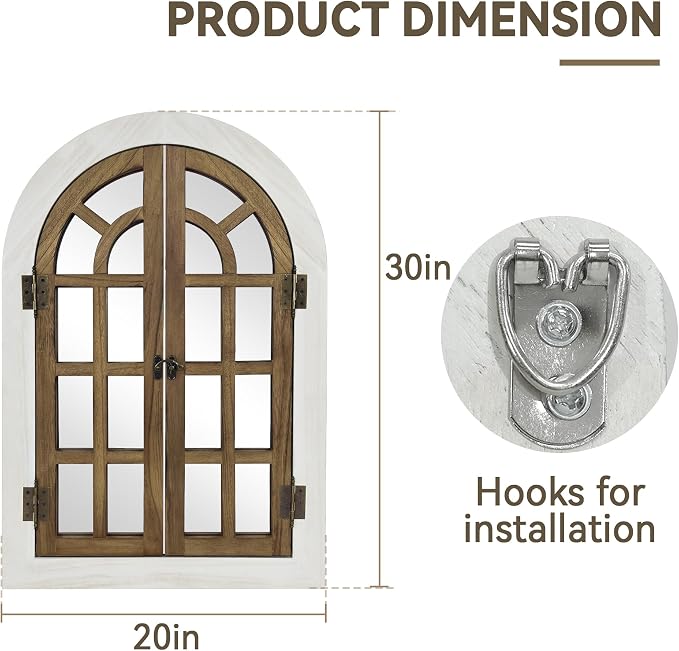 Window Mirrors for Wall Decor -White Arched Wall Mirror Farmhouse Wall Decor Wood Frame Decorative Wall Mirrors Like Window for Bedroom, Living Room, Entrance, Dining Room