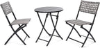 BACKYARD EXPRESSIONS PATIO · HOME · GARDEN 3 Pc 3 Piece Folding Outdoor Bistro, Wicker Furniture Table and Chairs for Garden, Backyard, Porch, Patio Conversation Set, Grey/Black