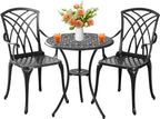 Outdoor 3 Piece Bistro Set Cast Aluminum Bistro Table and Chairs Set of 2, All Weather Bistro Patio Set, Patio Furniture for Garden Black