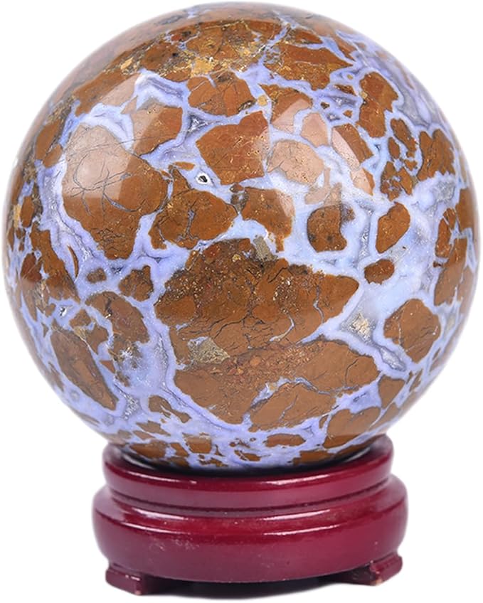 JIC Gem Large Crystal Ball Sphere Yellow Agate Healing Crystal Gemstone Ball with Display Stand Home Decor Meditation Grid Energy Balance (90-100mm)