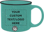 DISCOUNT PROMOS Custom Ceramic Campfire Coffee Mugs 13 oz. Set of 10, Personalized Bulk Pack - Perfect for Tea, Espresso, Cappuccino, Hot Cocoa - Mint