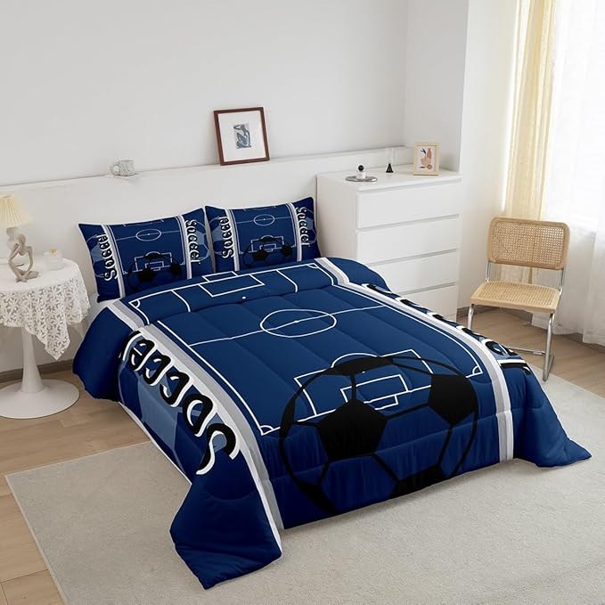 Feelyou Kids Soccer Ball Game Comforter Set King Size Rugby Sports Bedding Set for Boys Girls Teens Bedroom Decor Football Comforter Football Lover Duvet Set with 2 Pillow Case