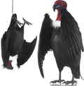 Tenceur 1 Piece Faux Vulture Effigy 18'' Large Fake Vulture Decoys Simulated Full Feathered Realistic Bird Black Hanging Faux Bird Scarecrow for Yard Roofs Trees Garden