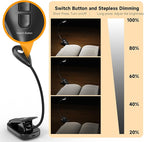 Book Lights for Reading in Bed, 12 LEDs Rechargeable Battery Clip Lamp with 3 Lighting Color, Stepless Dimming, Eye Protection, 80 Hours Runtime, 360° Flexible Gooseneck, Lightweight, Portable
