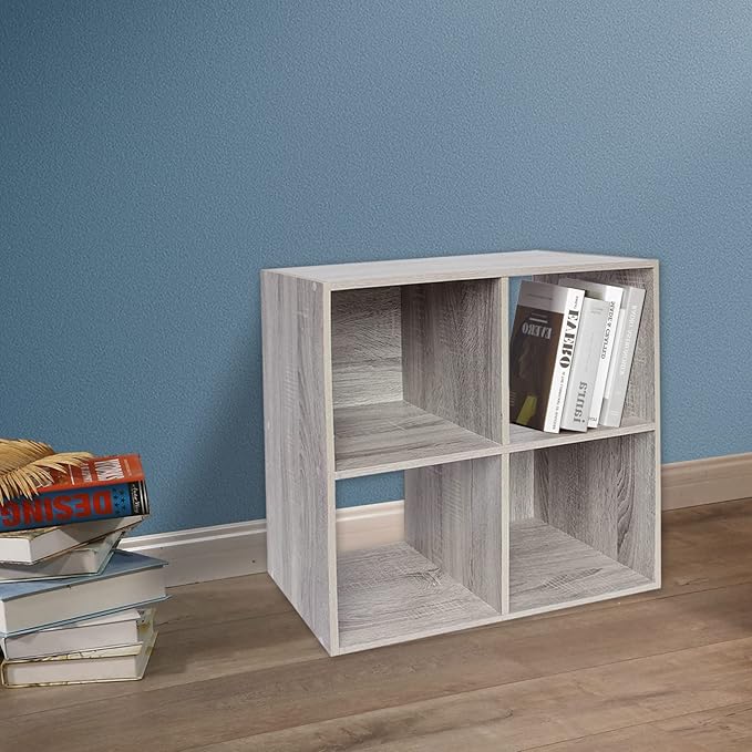 PACHIRA E-Commerce Wooden Storage Cubes Bookcase, Unit Shelf, Closet Cabinet, Organizer Rack in Living Room, Bedroom, Study, 4 Cube, OAK GREY