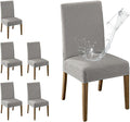 MOSAYT 100% Waterproof Dining Room Chair Covers Set of 6, Super Fit Stretch Jacquard Parson Chairs Slipcovers Removable Washable Chair Seat Protectors for Home, Kitchen, Banquet (Light Grey - XL)