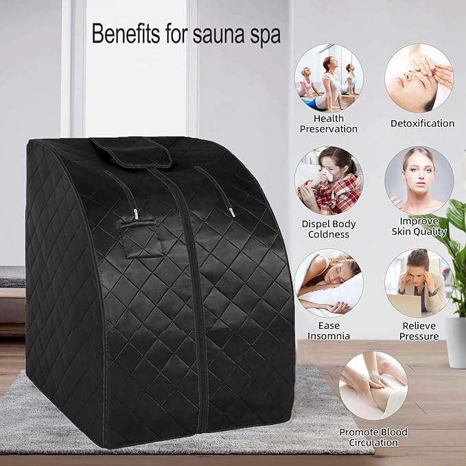 ZONEMEL Portable Infrared Sauna, 1 Person at Home Full Body Sauna, Individual Home Spa Tent with Heating Foot Pad, Upgraded Sauna Chair (L 27.6’’ x W 31.5’’ x H 37.8’’, Black)