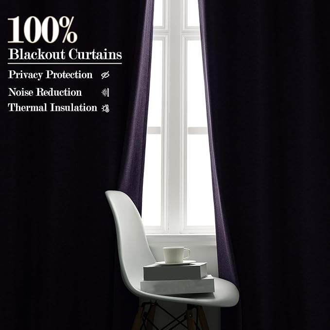 Room Divider Curtains Screen Partitions, Linen Look 100% Blackout Drapery 84 Inches Long, 120" Wide Pinch Pleated Window Drapes, Privacy Protecting, Light Blocking, (1 PC, Violet)