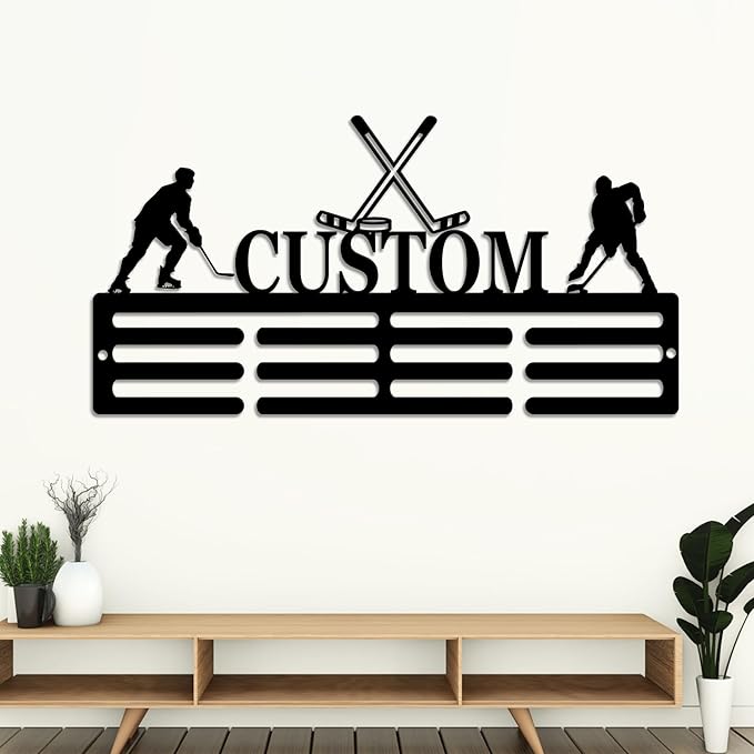 Personalized Hockey Medal Hanger Display - Custom Hockey Neon Sign, Led Light Up Sign, Medal Holder For Wall, Hockey Decor for Boys, Man Cave, Players, Coaches, Teen Gift