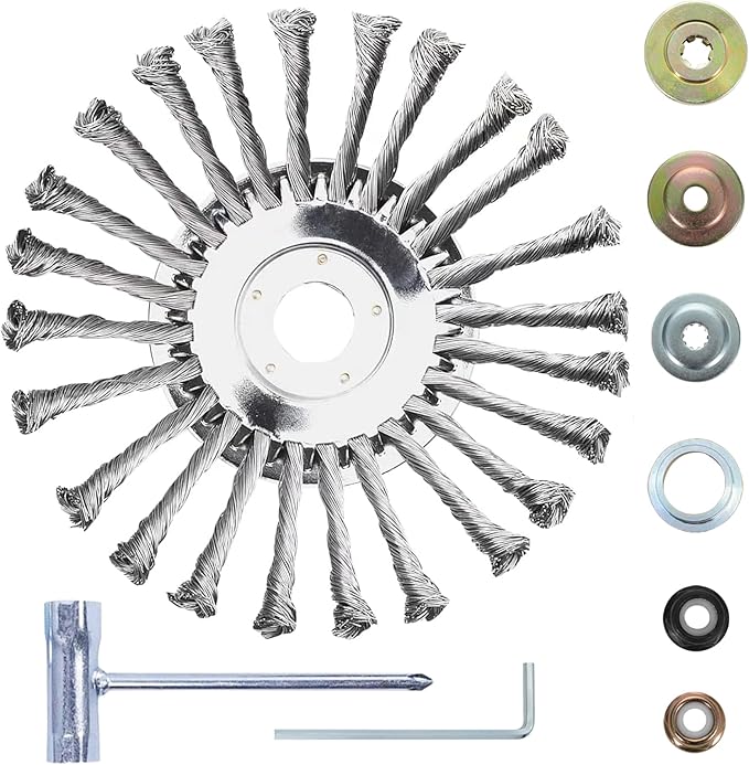 8 Inch Steel Wire Weed Eater Blades, Universal Weed Eater Attachments, Brush Cutter Trimmer Blade with Universal Adapter Kits, Unbreakable Wired Weed Eater Head Replacement for Removing Moss Weed Rust