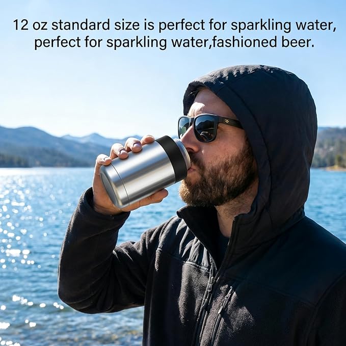 Can Cooler 12 OZ Beer Holder, Stainless Steel Beverage Can Insulator | Standard Size Cans Holder with Vacuum Insulated, Metal Koozie for Cans, Silvery