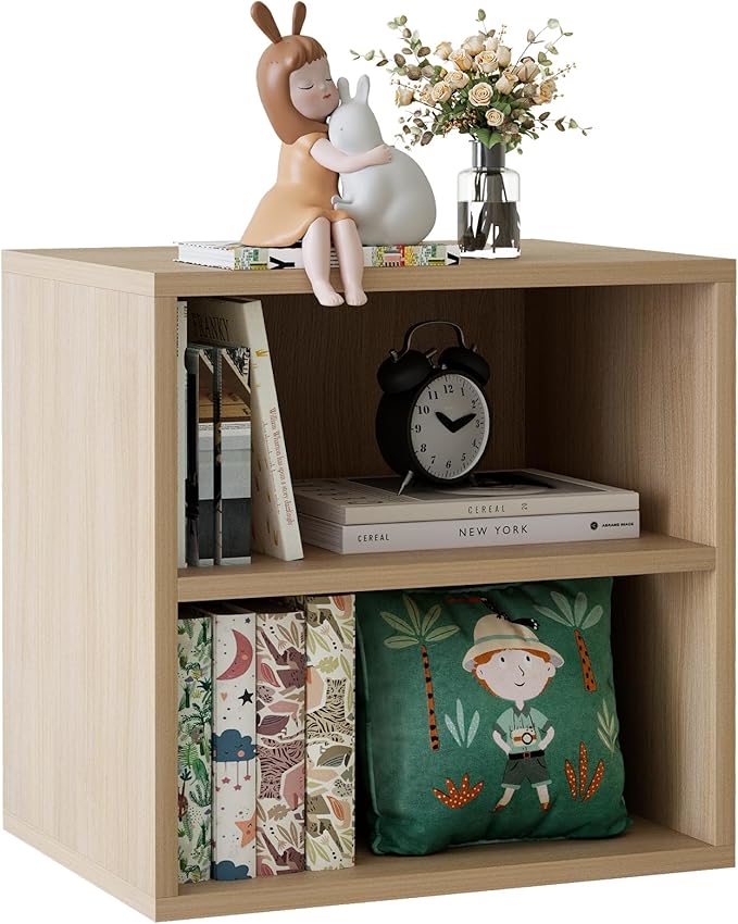 Storage Cube 2 Tires Natural Stackable Storage Shelf, Cubby Organizer Wooden Display Shelf Closet Organizer,Modern Cubical Bookcase Compact Storage Cabinet for Living Room Bedroom Office