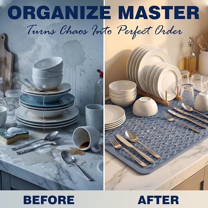2 Pack Caketime Silicone Dish Drying Mat for Kitchen Counter Heat Resistant Multiple Usage Bathroom Countertop Uner Sink Area Faucet Drainer Organizer Must Haves 2026 Necessities 17inchx6inch Blue