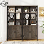 FATORRI Bookshelf with Doors, Rustic Wood Bookcase with Cabinet, Industrial Tall Cubby Book Shelf and Cube Organizer Shelf for Living Room (Walnut Brown)