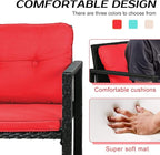 FDW 3 Piece Wicker Patio Furniture Sets Rocking Chair Outdoor Bistro Set Patio Set Rattan Chair Conversation Set with Porch Chairs and Coffee Table,Red