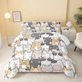 Kawaii Cat Comforter Full Size,Cats Comforter Set for Kids Teens Girls Boys,3Pcs Bedding Set Printed Comforter with 2 Pillowcases,Down Alternative,Soft and Lightweight，Full Size