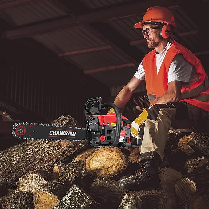 62CC Gas Chainsaw, 20 Inch Power Chain Saw, 2-Cycle Handed Petrol Chainsaws Gasoline Chainsaws Garden Tool for Cutting Trees, Wood, Outdoor Home Garden and Farm Use