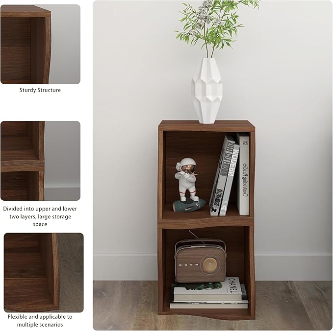 ECYIL Double Layered Independent Storage Rack, Full Circular Color Blocking Bookshelf, Suitable for Home, Office, Living Room, etc (walnut1)