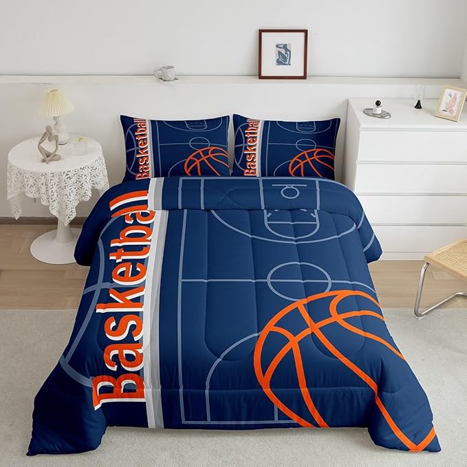 Feelyou Basketball Bedding Set King Size Gaming Sports Comforter Set for Kids Boys Girls Decor Ball Games Comforter Basketball Lover Duvet Set Bedroom Quilt Set