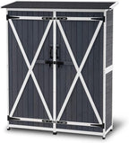 MCombo Outdoor Storage Cabinet with Shelves, Wood Garden Shed with Floor, Outside Tool Shed with 2 Lockable Doors for Backyard Patio Lawn, 1400 (Gray)
