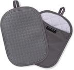 Hovico 2PCS Silicone Pot Holders, Oven Mitts Heat Resistant Hot Pads with Pockets, Non Slip Pot Holder for Kitchen Baking and Cooking| 9.8 x 7 Inches | Towel Cloth Interior Lining - Gray