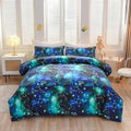 Holawakaka Tie Dye Constellation Print Ombre Comforter Set Queen Size Girls Boys Gradient Galaxy Bedding Set (Black Green,Queen)