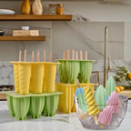 Silicone Popsicle Mould With Lid,Popsicle Molds 6 Pieces Ice Pop Molds BPA Free Popsicle Mold Reusable Easy Release Ice Pop Make Homemade children DIY ice cream food grade Mold (spiral-yellow)