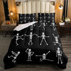 Erosebridal Sugar Skull Comforter Set Queen Size Skeleton Bones Bedding Set for Kids Boys Girls Teens Adult Halloween Horror Theme Down Comforter Gothic Spooky Duvet Sets with 2 Pillow Cases