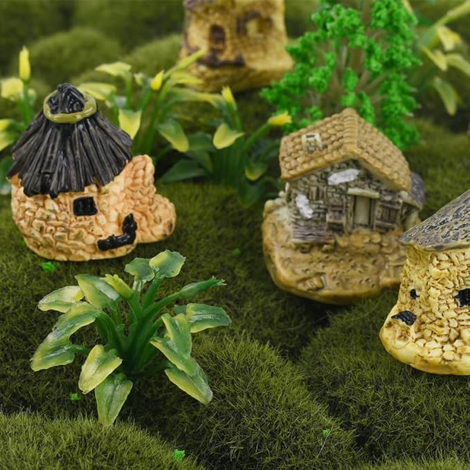Mini House Figurine 8PCS, Mini Cottage Miniature Gardening Landscape Micro Village Stone Houses Fairy Garden Accessories for Home Decoration