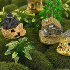 Mini House Figurine 8PCS, Mini Cottage Miniature Gardening Landscape Micro Village Stone Houses Fairy Garden Accessories for Home Decoration