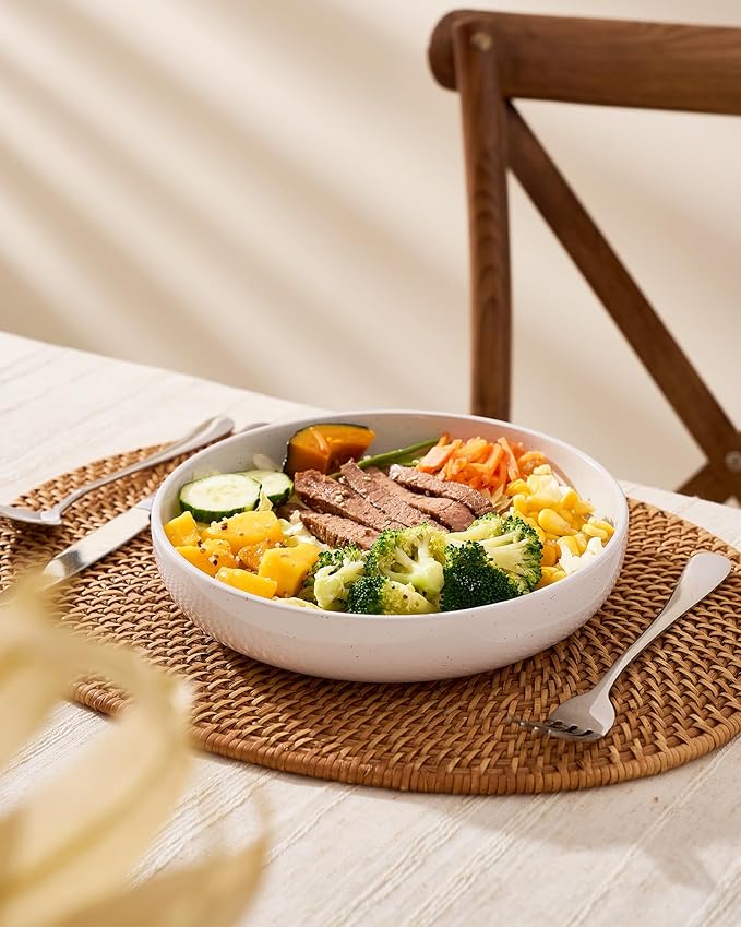famiware Milkyway 33 oz Bowl Set, Pasta Bowls Set of 4, Salad Bowls, Double Reactive Glaze, Sturdy & Stackable, Ideal for Housewarming, Festivals, White & Dark Gray