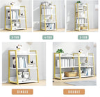 IOTXY 3 Tier Open Bookshelf - Steel and Wood Display Stand, 50CM Width Floor-Standing Bookcase, Gold
