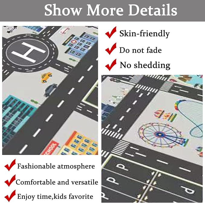 Kids Rug Play Mat Great for Playing with Cars and Toys,Educational Kid Road and Traffic City Life Carpet,Children Baby Fun Throw Rug for Bedroom Play Room,24X35Inch/60X90CM