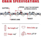 E & S 3 Pack 10 Inch Chainsaw Chain 3/8" LP Pitch .043" Gauge 40 Drive Links Semi-Chisel Chain Saw Chains for Husqvarna, Poulan, Craftsman, Greenworks and More Chainsaw Brands