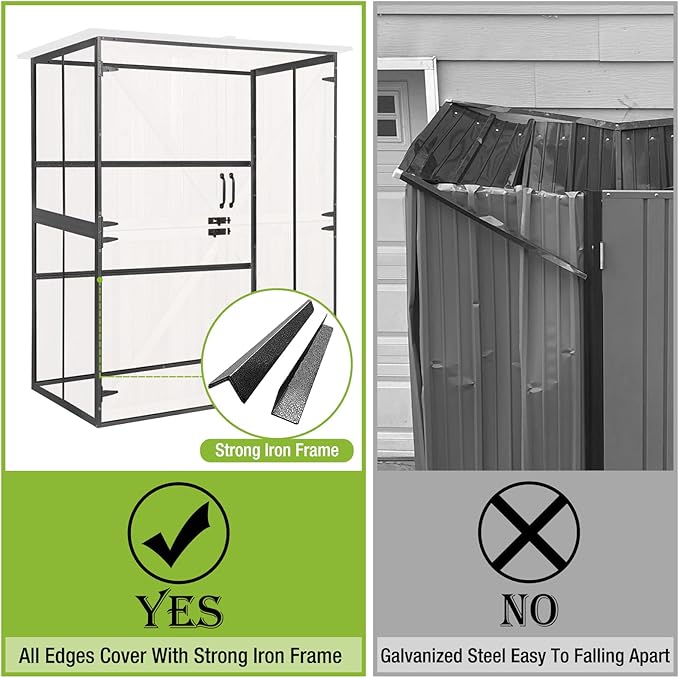 Storage Shed Outdoor Cabinet with Strong Iron Frame Large Wooden Garden Shed Tool House with Adjustable Shelfs,Brown