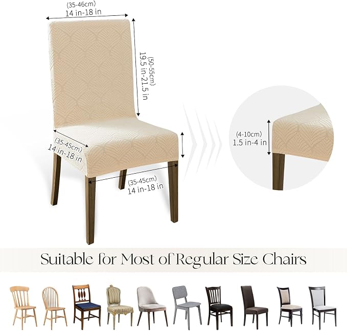 MOSAYT 100% Waterproof Dining Room Chair Covers Set of 4, Super Fit Stretch Jacquard Parson Chairs Slipcovers Removable Washable Chair Seat Protectors for Home, Kitchen, Banquet (Beige)