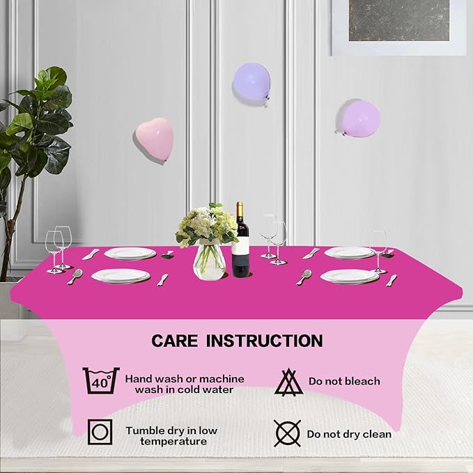 IVAPUPU 2 Pack 6FT Table Cloth for Rectangular Fitted Events Stretch Fuchsia Table Covers Washable Cover Spandex Tablecloth Protector for Party, Wedding, Cocktail, Banquet, Festival