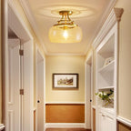 WUZUPS Chandelier Rustic Farmhouse Industrial Round Semi-flushmount Ceiling LED Light Fixture with Clear Glass Shades for Bathroom Kitchen Foyer Entryway, H 11.8" x W 13.4", E26 Base, Brushed Gold