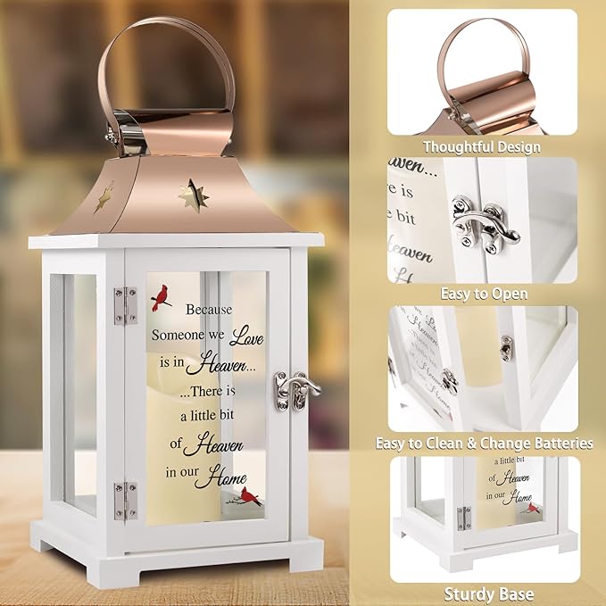 Memorial Lantern, Sympathy Gifts for Loss of Mom/Dad/Loved One, Bereavement Gifts, in Memory of Loved One Lantern,Celebration of Life, Memorial Gifts, Funeral Lantern,Because we Love is in Heaven